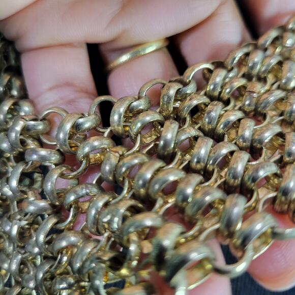 Chainmail Necklace Gold Tone Chain Link Mesh Bib Maille Draped Honeycomb Loops - Picture 11 of 12
